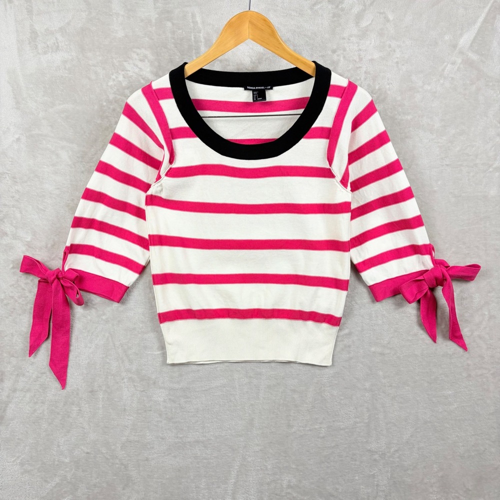 Sonia Rykiel for H&M Striped Knit Sweater S Bow Sleeve Black Trim Designer Colab